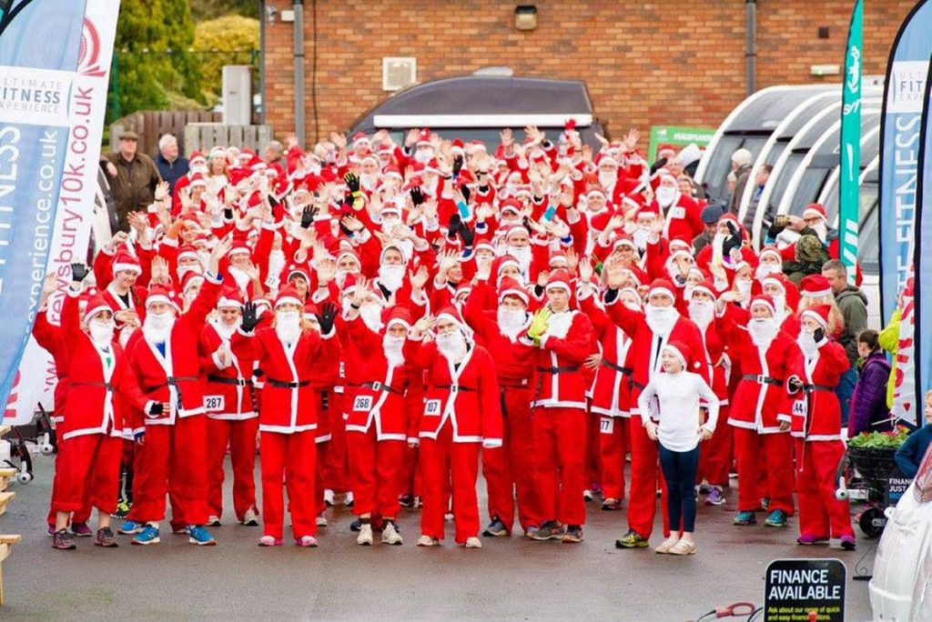 Santas line up for the 2019 Salop Santa Dash