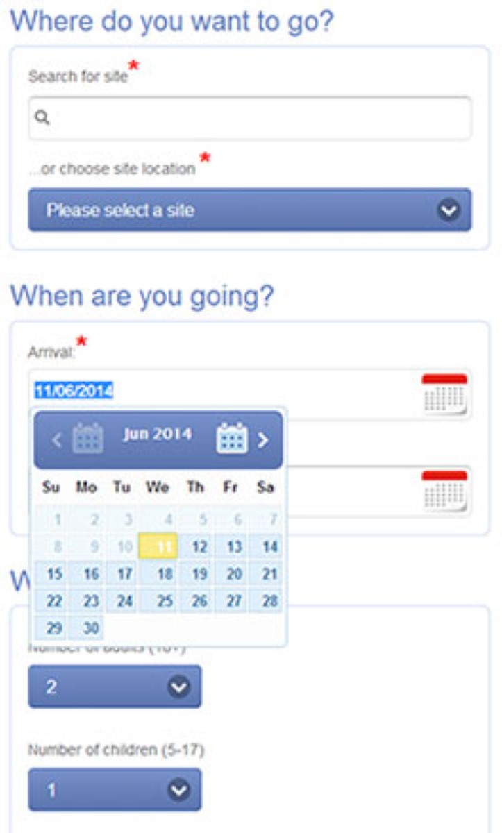 The interactive calender allows you to choose dates easily
