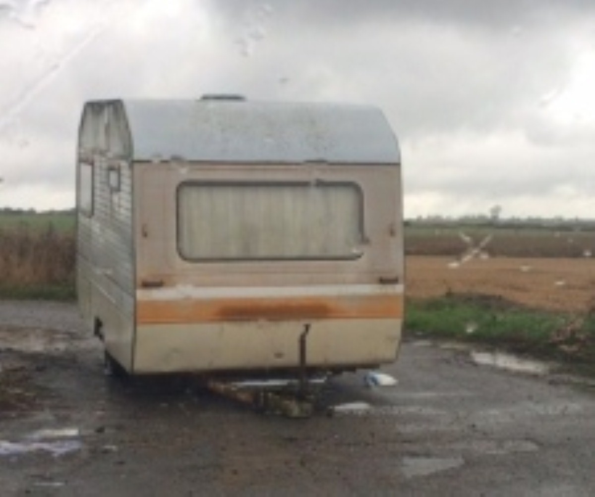 The caravan which was dumped in Holland Marshes