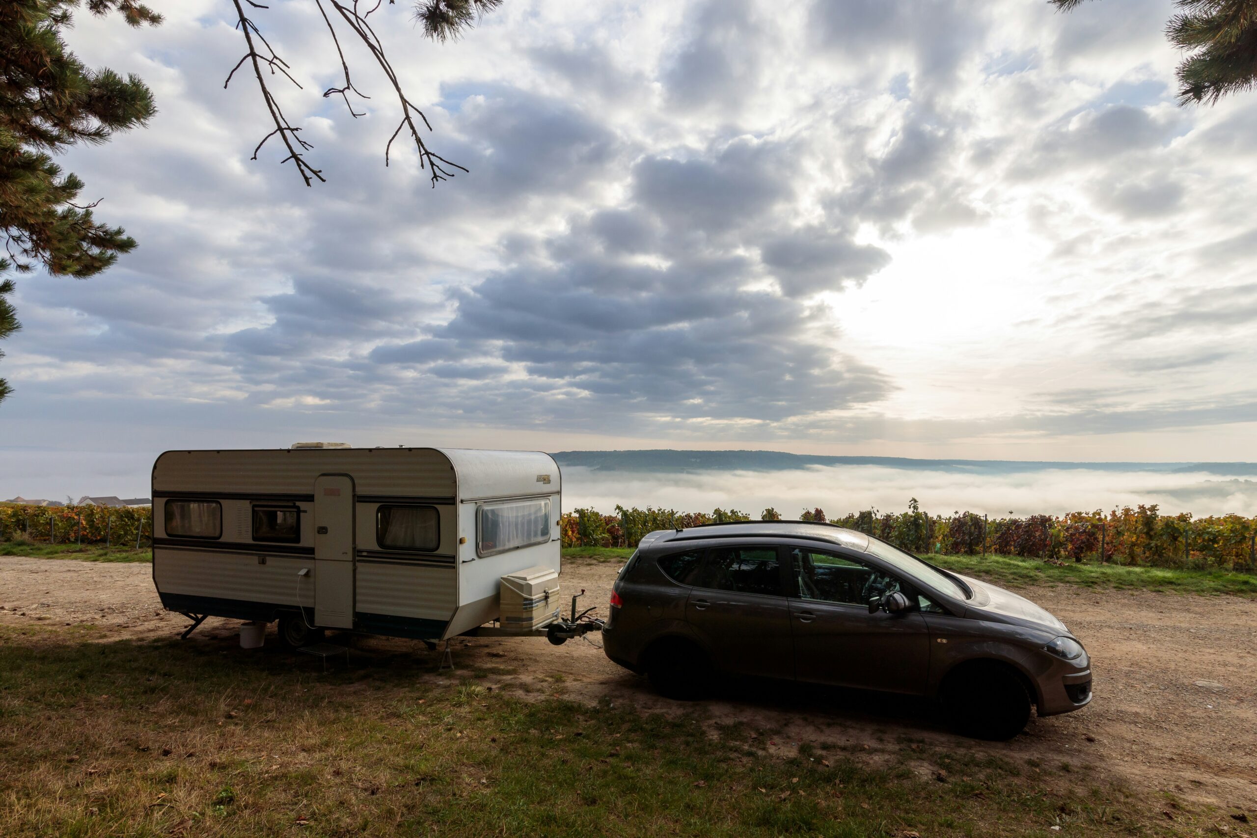 A car towing a caravan