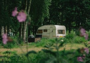 A caravan parked in nature