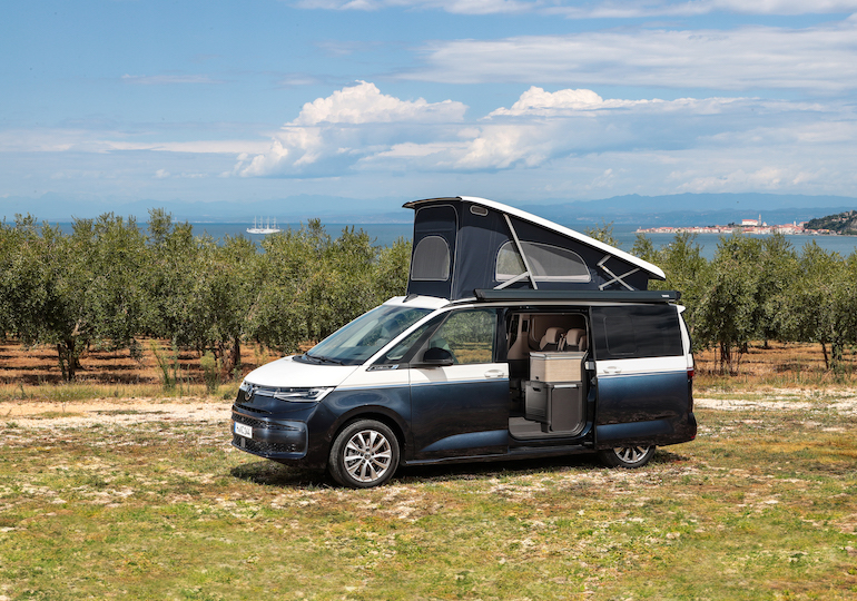 The new VW California parked up in a field