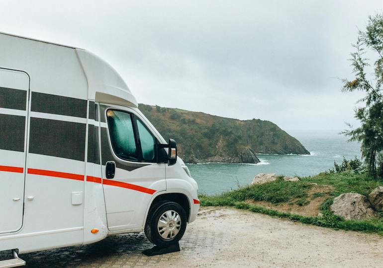 A motorhome parked up at the coast